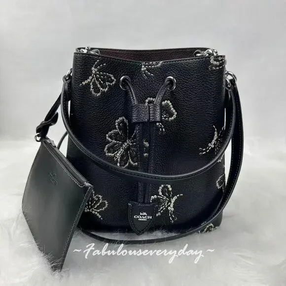 Coach Rowan Bucket Bag Crossbody With Butterfly Print In Leather/Black CCK89 NWT - Picture 1 of 6